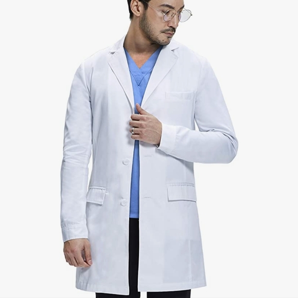 Dr. James Consultation Lab Coat Men, Slim Fit, Multiple Pockets, White, 36 Inch - Picture 3 of 9